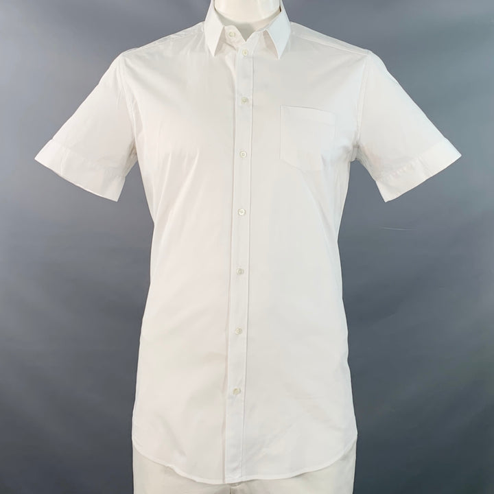 DOLCE & GABBANA Size L White Cotton Blend Button Up Short Sleeve Shirt