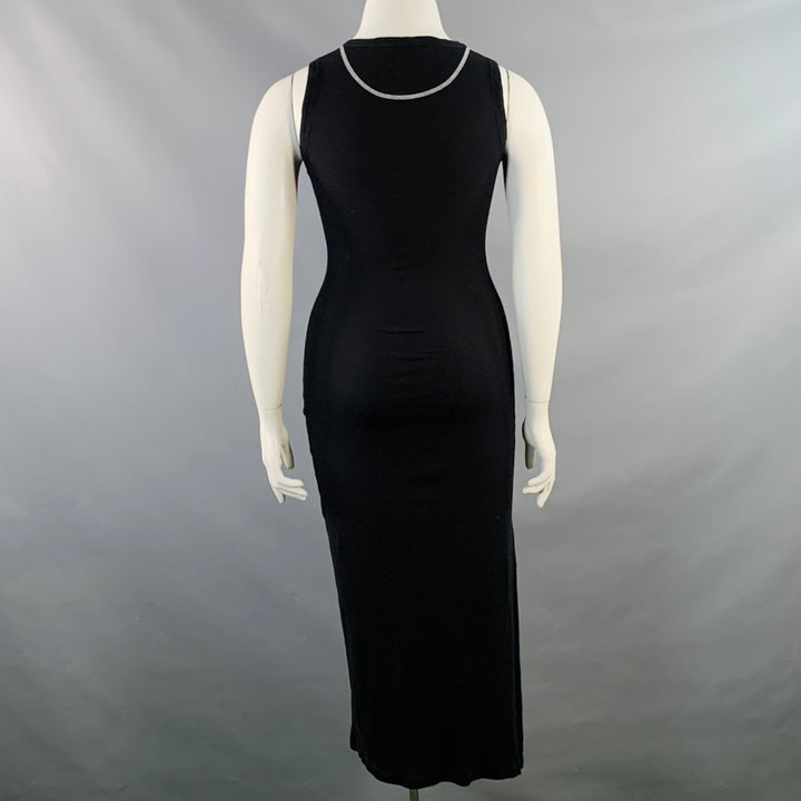 LOEWE Size XL Anagram Black White Jersey Ribbed Sleeveless Tank Midi Dress