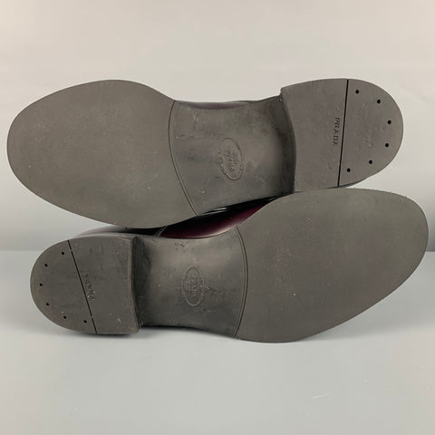 PRADA Size 9.5 Burgundy Leather Double Monk Strap Loafers