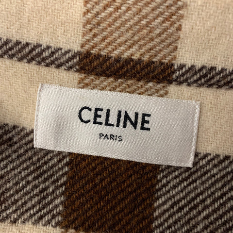CELINE Size M Brown Camel Buffalo Plaid Wool Blend Shirt Jacket