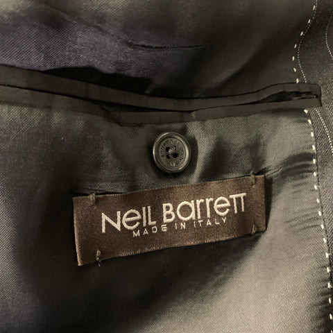NEIL BARRETT Chest Size XL Grey Pinstripe Wool Notch Lapel 34 35 Suit