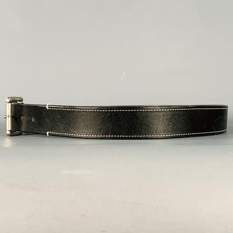 COACH Size 34 Black Silver Leather Brass Belt