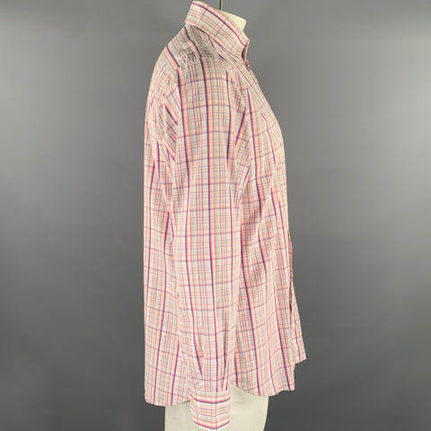 ETRO Size XL Pink Blue Green Plaid Cotton Long Sleeve Shirt