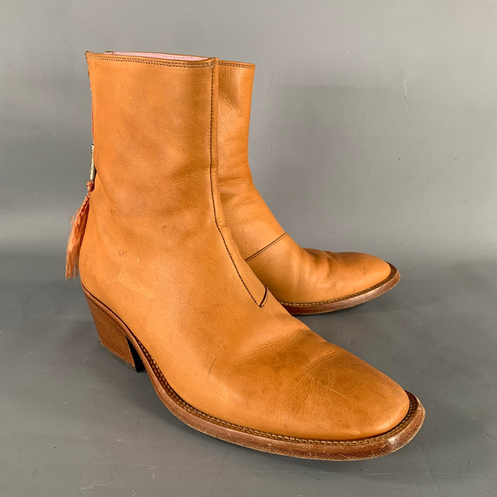 ACNE Size 8 Brown Crackled Leather Ankle Boots