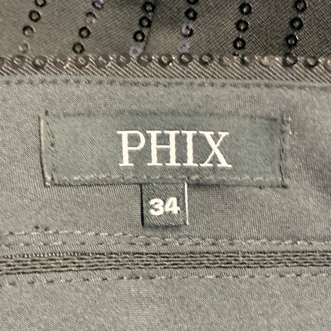 PHIX Size 34 Black Pinstripe Wool Blend Sequined Wide Leg Dress Pants