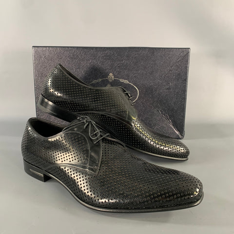 PRADA Size 9 Black Perforated Leather Lace Up Lace Up Shoes