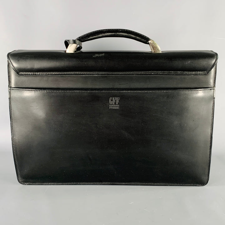 GIANFRANCO FERRE Black Leather Briefcase Push Lock Bag