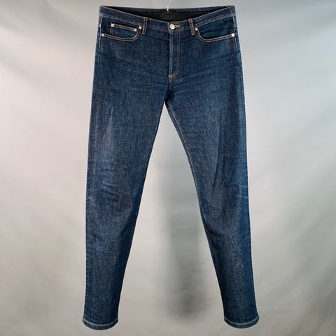 A.P.C. Size 34 Blue Contrast Stitch Cotton Blend Twill Tapered Button Fly Jeans