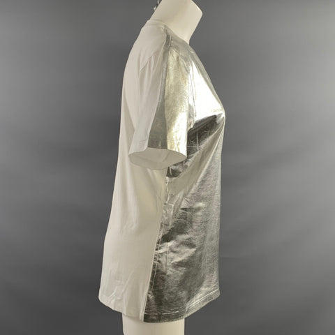 MM6 MAISON MARGIELA Size XS Silver White Cotton Metallic T Shirt Womens