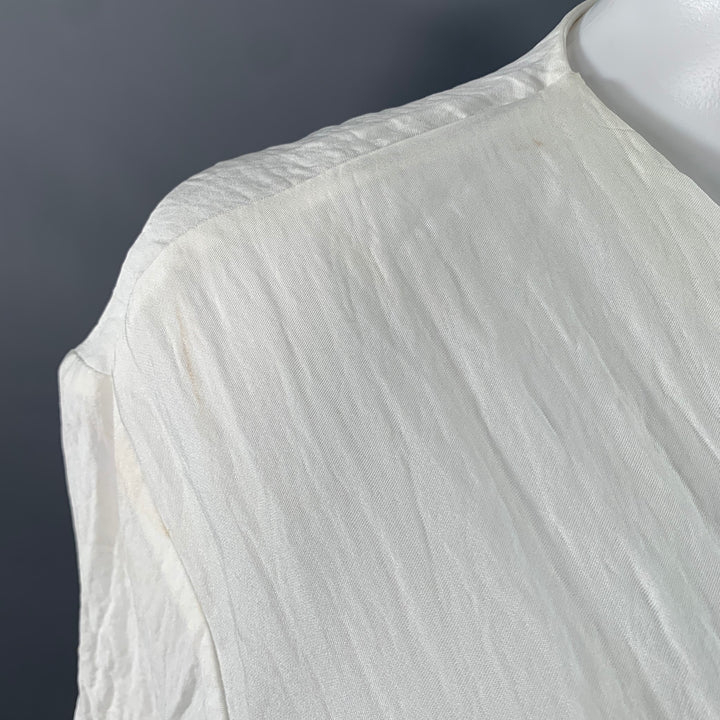 SANDRO Size S White Acetate Blend Wrinkled Ruched Long Sleeve V-Neck Dress