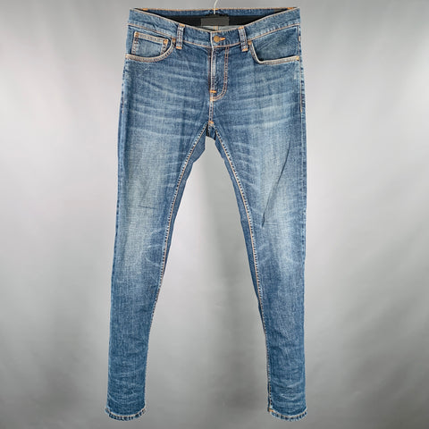 NUDIE JEANS Size 32 Tight Terry Blue Washed Cotton Blend Jeans