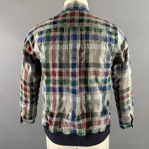 SACAI Size S Grey Green Navy Burgundy Plaid Cotton Blend Long Sleeve Shirt