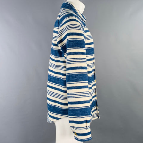 SCOTCH AND SODA Size M Blue Cream Stripe Cotton One Pocket Long Sleeve Shirt
