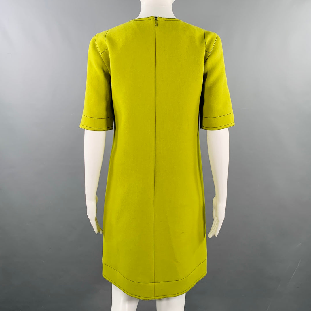 MARNI Size 2 Chartreuse Green Virgin Wool Twill Sheath Knee Length Dress Sui Generis Designer Consignment MARNI Size 2 Chartreuse Green Virgin Wool Twill Sheath Knee Length Dress Sui Generis Designer Consignment