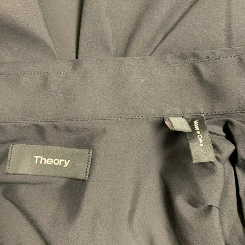 THEORY Size L Black Cotton Spread Collar Short Sleeve Shirt