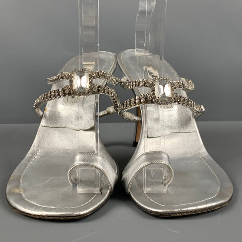 MANOLO BLAHNIK Size 10.5 Silver Leather Strappy Sandals