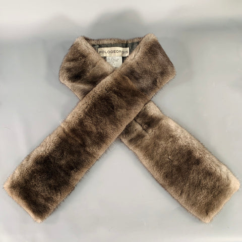 POLOGEORGIS Grey Wool Cashmere Blend Mink Fur Self Tie Scarf