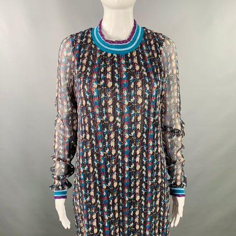 ANNA SUI Size S Black Blue Purple Polyester Abstract Long Sleeve Long Dress