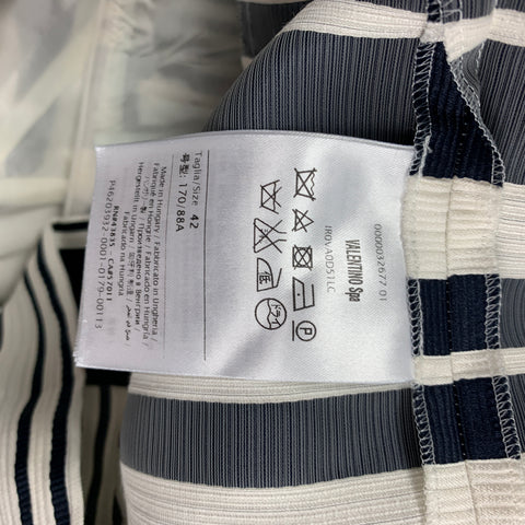 RED VALENTINO Size 6 Navy White Viscose Blend Stripe Sleeveless Dress