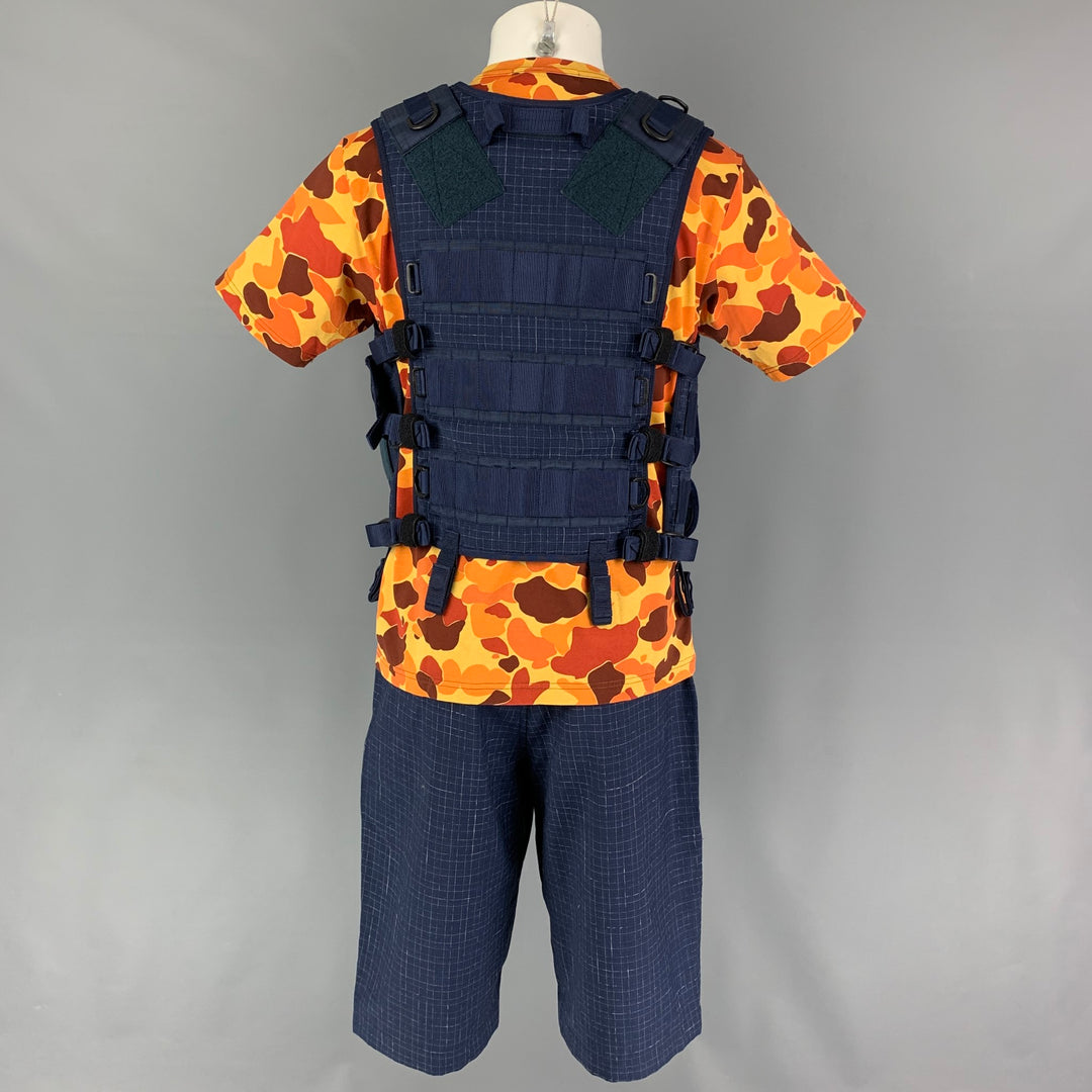 JUNYA WATANABE SS19 Size M Blue Yellow Grosgrain Utility Vest Shorts 3PC Set