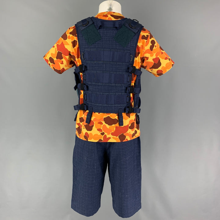 JUNYA WATANABE SS19 Size M Blue Yellow Grosgrain Utility Vest Shorts 3PC Set