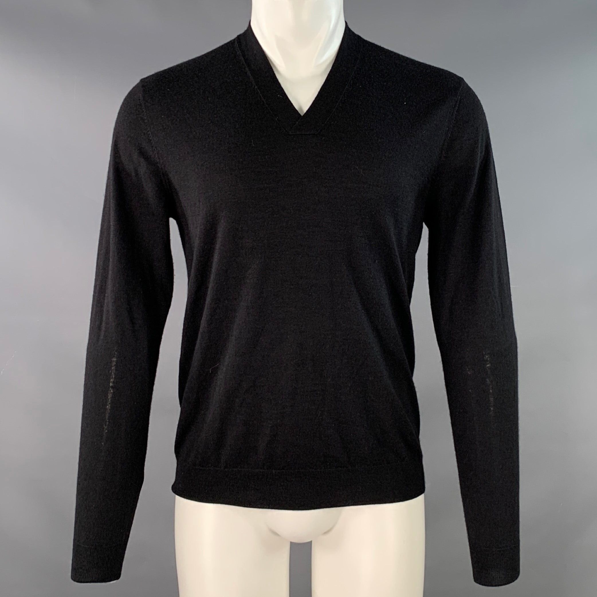 DRIES VAN NOTEN Size S Black Merino Wool Blend Jersey V-Neck