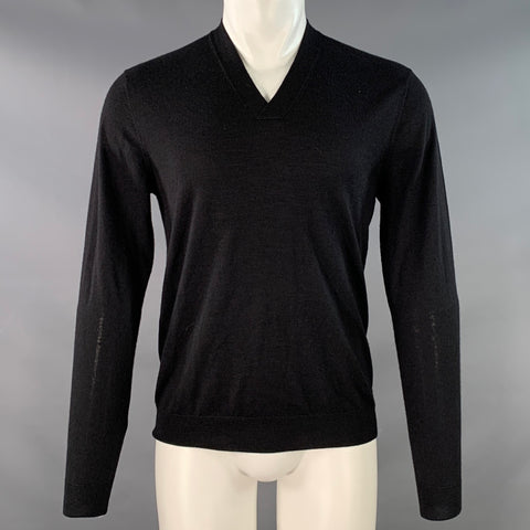 DRIES VAN NOTEN Size S Black Merino Wool Blend Jersey V-Neck Pullover