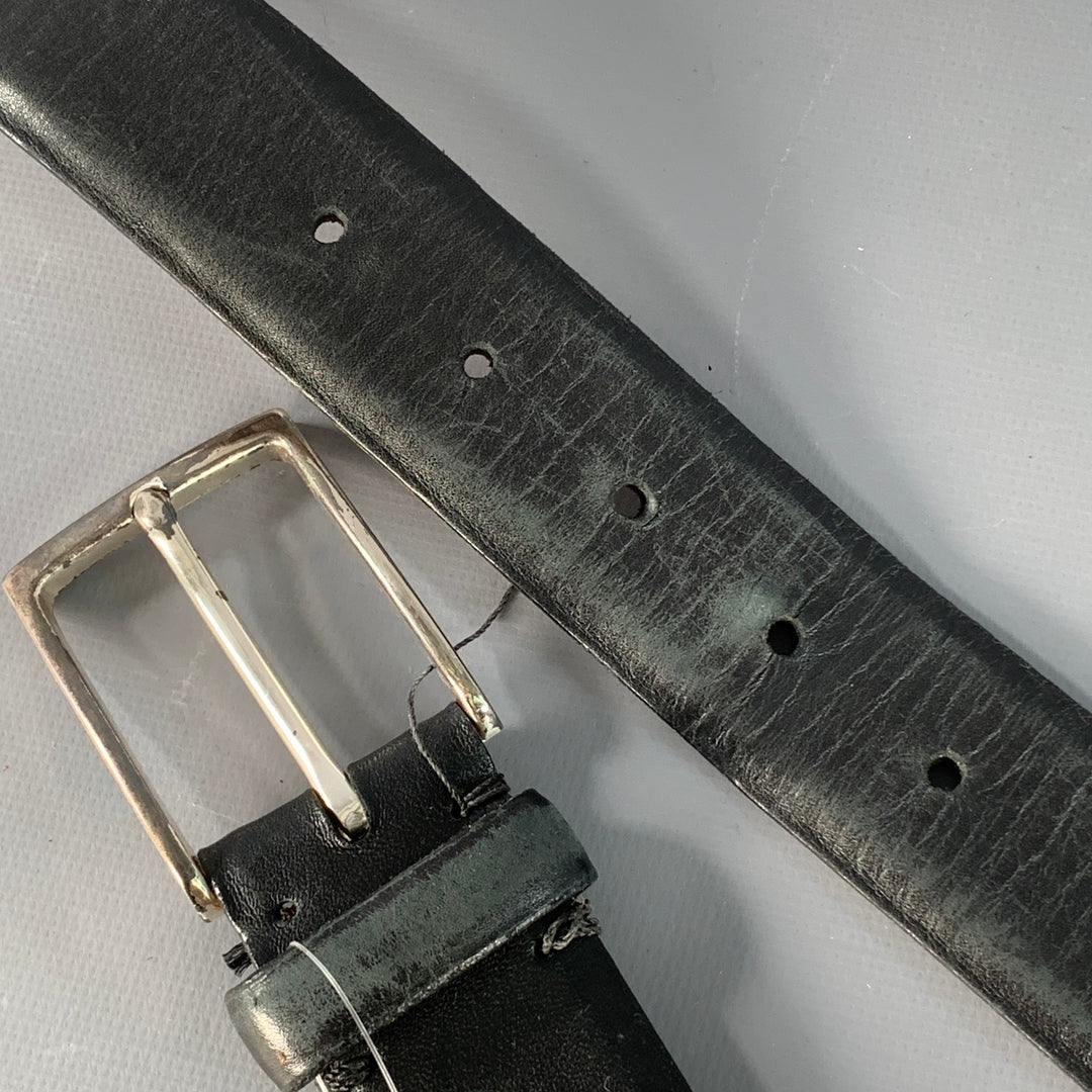 JOHN VARVATOS Size 42 Black Silver Leather Belt