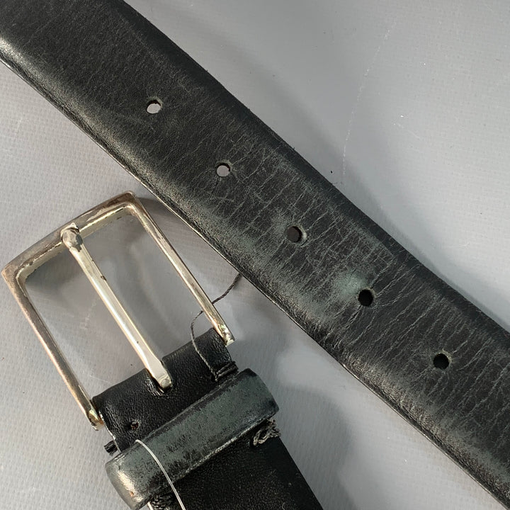 JOHN VARVATOS Size 42 Black Silver Leather Belt