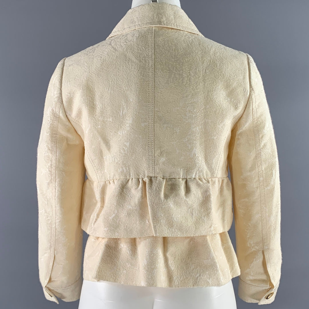 VALENTINO Size 4 Cream Cotton Blend Floral Jaquard Cropped Jacket
