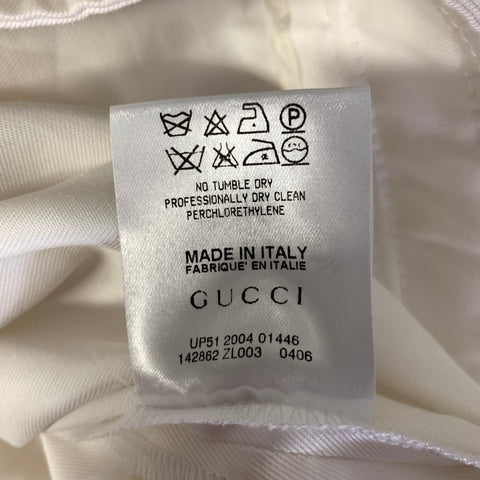 GUCCI Size 6 White Gold Cotton Flared Belted Pants