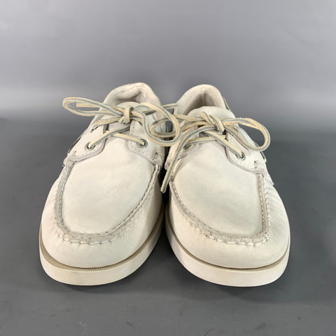 SEBAGO Size 11 Grey Cream Solid Leather Yacht Loafers