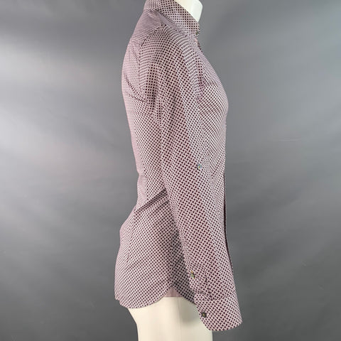 TED BAKER Size XS Nugate Burgundy White Abstract Floral Cotton Roll Tab Long Sleeve Shirt