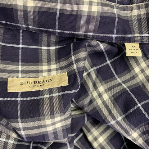 BURBERRY LONDON Size XXXL Purple White & Grey Plaid Cotton Long Sleeve Shirt