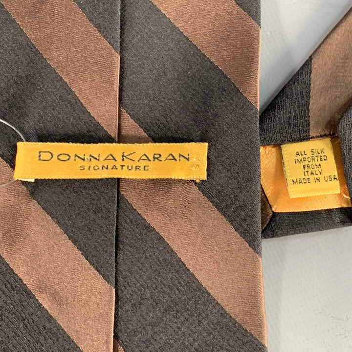 DONNA KARAN Brown Black Diagonal Stripe Italian Silk Tie