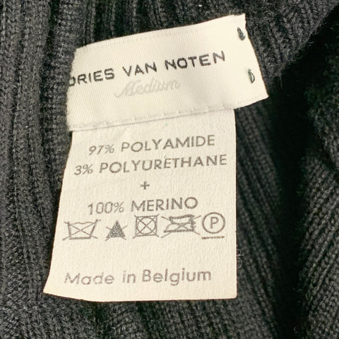 DRIES VAN NOTEN Pull-over col montant zippé 1/4 matelassé en maille côtelée noire mélangée polyamide Taille M