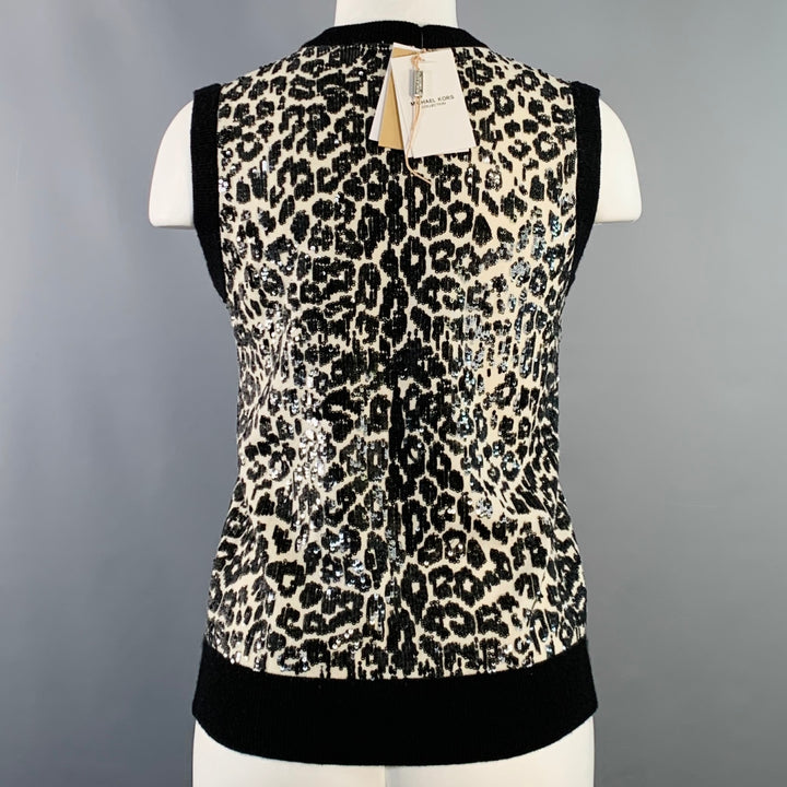 MICHAEL KORS COLLECTION Size S Black White Cashmere Sequined Animal Print Dress Top