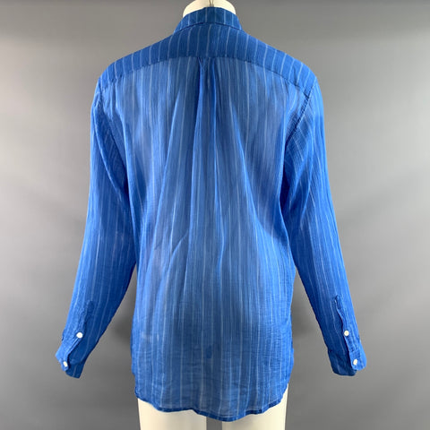OUR LEGACY Size M Blue White Stripe Cotton Rayon Sheer Long Sleeve Shirt