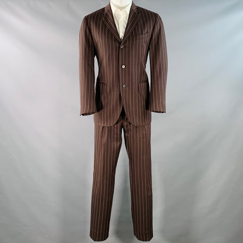 POLO by RALPH LAUREN Size 40 Regular Brown Cream Pinstripe Notch Lapel Suit