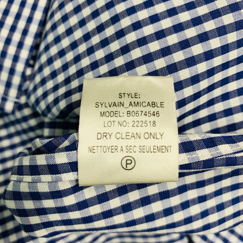 THEORY Size S Navy White Checkered Cotton Button Up Long Sleeve Shirt