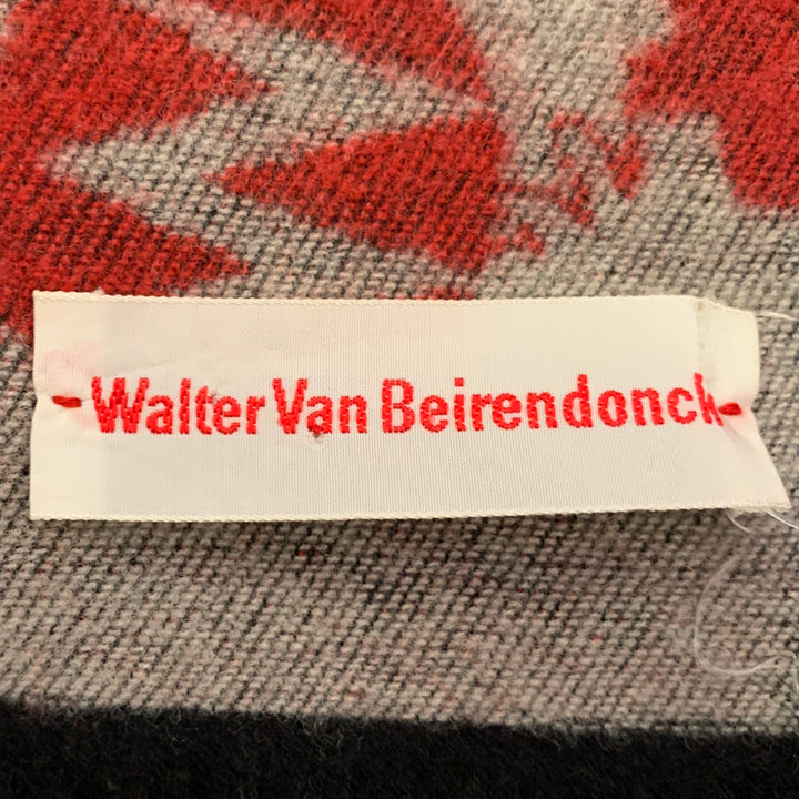 WALTER VAN BEIRENDONCK Red Tan Print Fringe Scarf