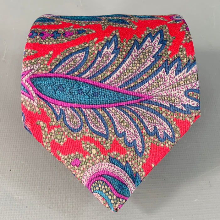 Cravate en soie Christian Dior à motif cachemire rouge et bleu