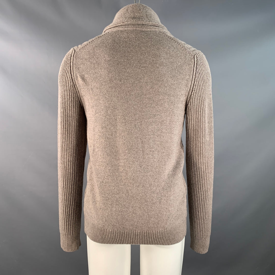 REISS Size S Tan Taupe Cable Knit Cotton Blend Shawl Collar Cardigan