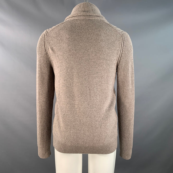 REISS Size S Tan Taupe Cable Knit Cotton Blend Shawl Collar Cardigan