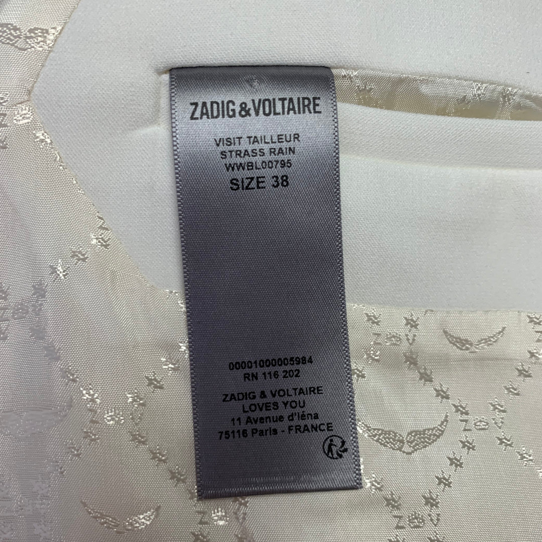 ZADIG & VOLTAIRE Size M Off White Polyester Blend Rhinestone Studded Peak Lapel Pantsuit
