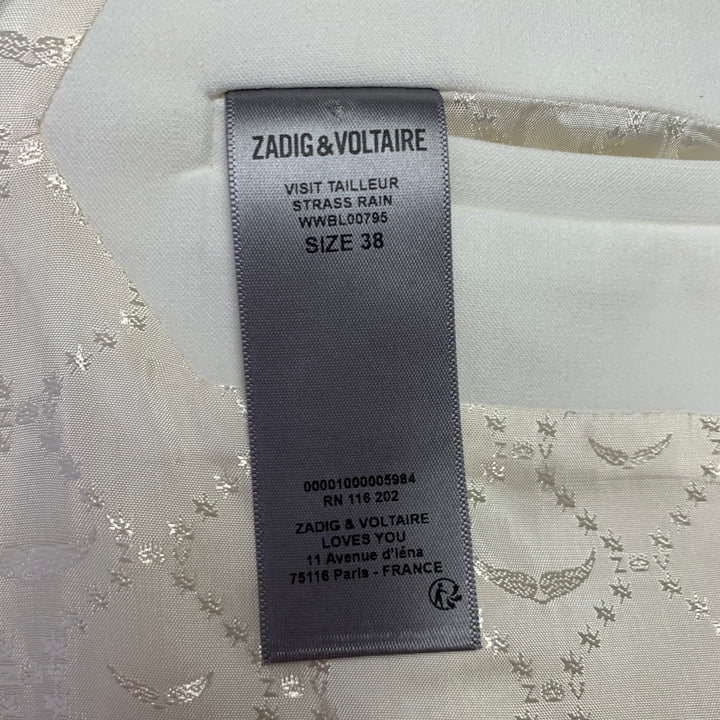 ZADIG & VOLTAIRE Size M Off White Polyester Blend Rhinestone Studded Peak Lapel Pantsuit