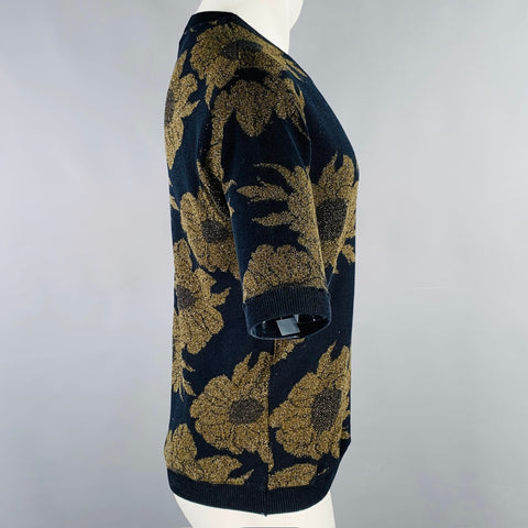 DRIES VAN NOTEN Size S Black Metallic Floral Knit T-shirt