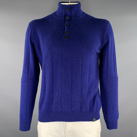 BRIONI Size L Blue Knit Cashmere Henley knit Pullover