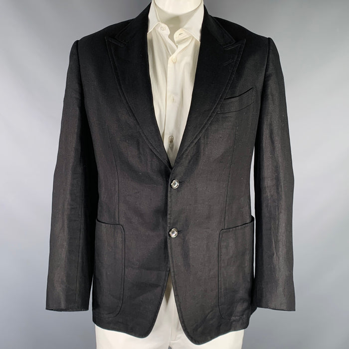 TOM FORD Size 44 Black Linen Peak Lapel Sport Coat