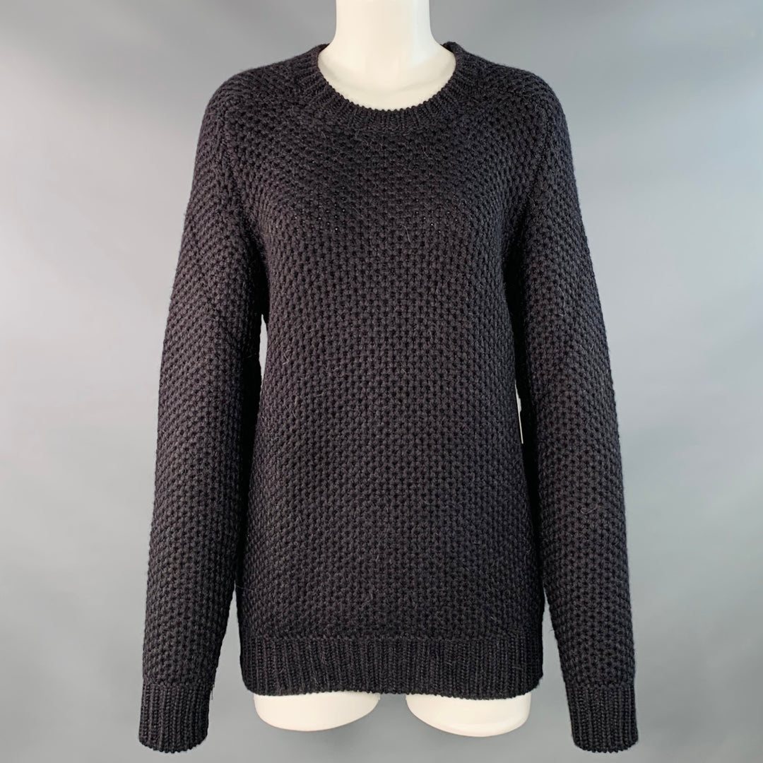 SERIENUMERICA Size 8 Black Baby Alpaca Knit Crew Neck Sweater